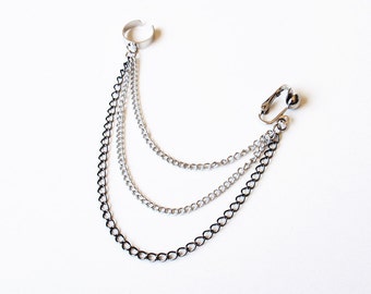 Triple Chain Clip On Ear Cuff (Single-Side)
