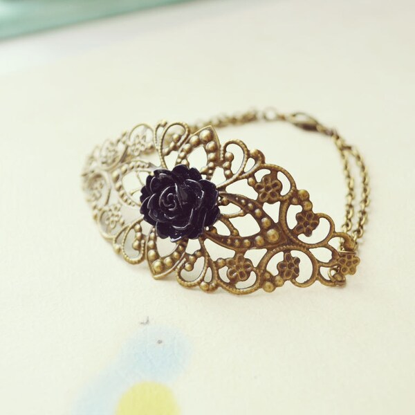 Black Rose Bronze Bracelet