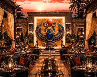 Scarab Wall Art Print, Egyptian Decor, Ancient Egypt Art, Blue Gold Beetle, Spiritual Symbol, Home Decor, Printable Art, Digital Download