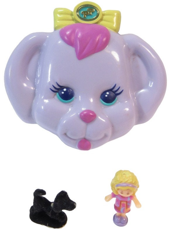 Ancienne Poupée Polly Pocket 1993 Par Bluebird - Tête De Chien Mauve - Collection Complète