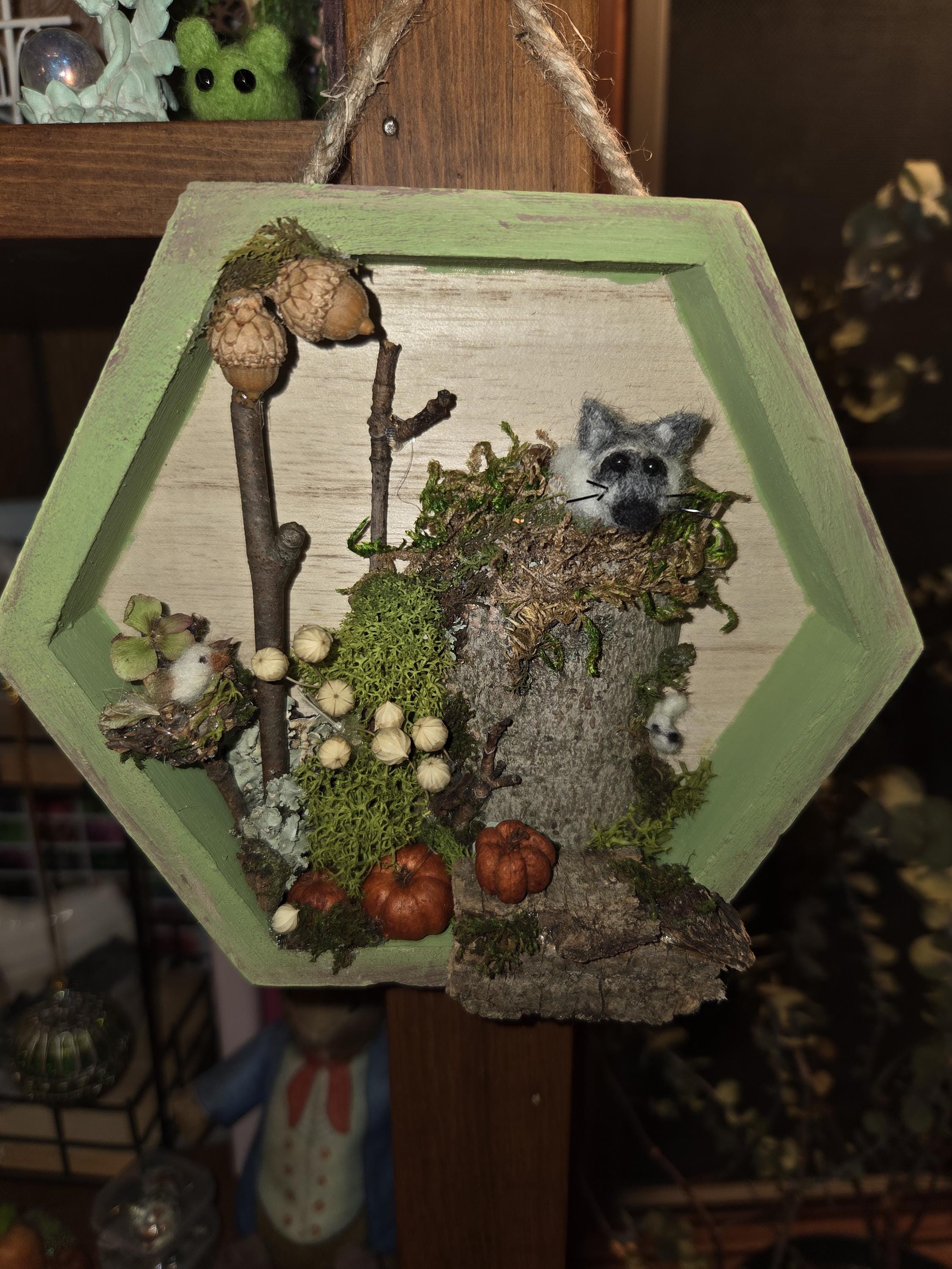 Rustic Woodland Shadow Box • Needle Felted • Autumn Primitive Decor ...
