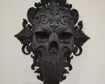 3D Printed Filigree Skull Wall Decor, Gothic Hanging Art