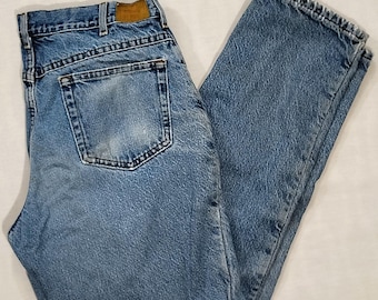 Jeans vintage LL Bean con forro, talla 34x30, fabricados en EE. UU. por sindicatos, de algodón, cuadros rojos, mezclilla azul, años 90.