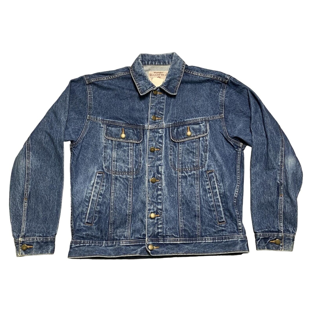 Retro Rugged Vintage Wrangler Rugged Wear Denim Jacket Mens Large Button-up Blue ...