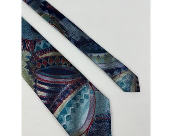 Vintage Rivercrest Mens Abstract Geometric Pattern Tie Multicolor Made In USA