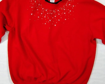 Vtg Top Stitch By Morning Sun Red Sweatshirt Womens 1X Star Embellishments
