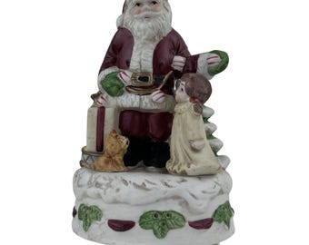Vintage Homco Santa Claus Rotating Christmas Music Box Figurine Coming to Town