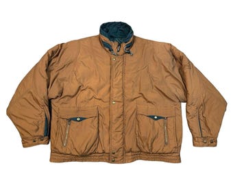 Vintage McGregor Mens 2X Brown Quilted Jacket Utility Field Coat Lined Snap Zip