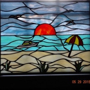 CUSTOM - Beach Life Stained Glass Panel - 20" X 15.5"
