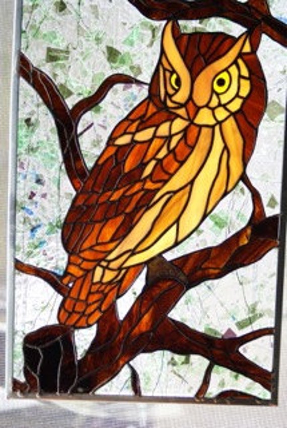 Items similar to CUSTOM - The Wise Owl Stained Glass Panel - 20" X 14