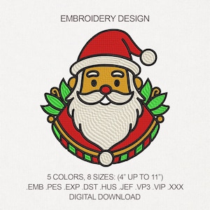 Santa Claus Head Embroidery Design – Christmas Machine Embroidery Pattern