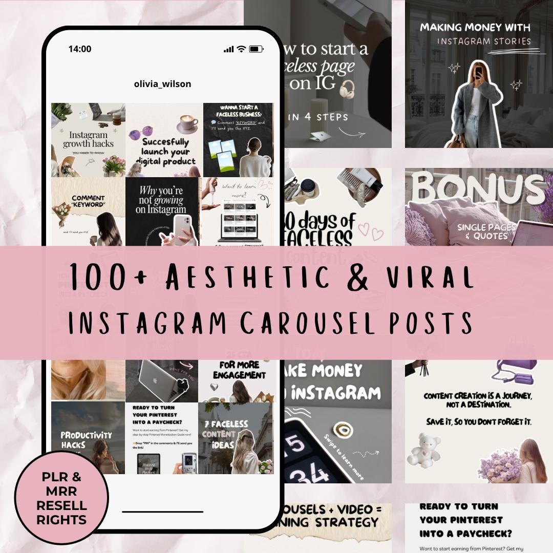 MRR Faceless Instagram Carousel Templates Aesthetic Small Business ...