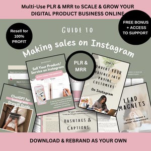 Guía de crecimiento y monetización de Instagram Descarga digital Libro electrónico de estrategia de redes sociales Tutorial de hashtags Calendario de contenido Paquete PLR y MRR