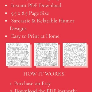 Printable Humor Funny Sarcastic Coloring Book Printable PDF, 25 Humorous Stress Relief ...