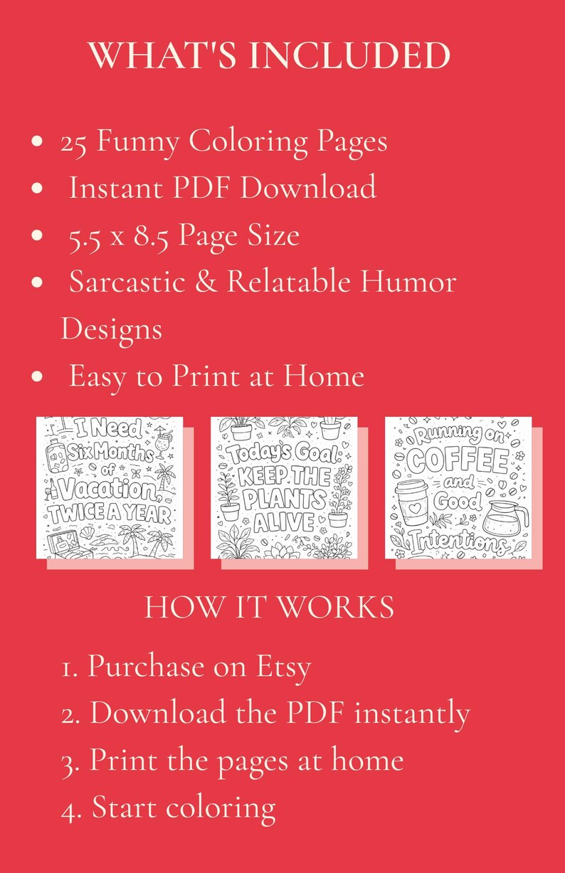 Printable Humor Funny Sarcastic Coloring Book Printable PDF, 25 Humorous Stress Relief ...