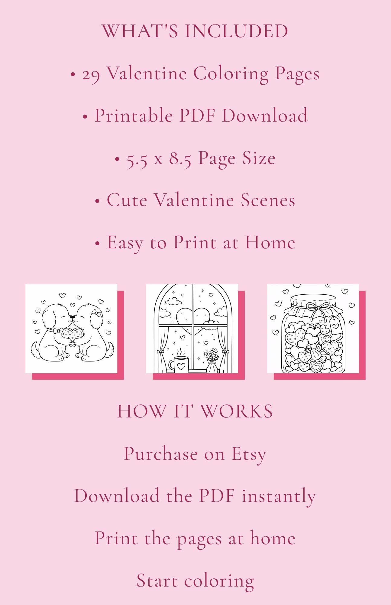 Printable Valentine Coloring Pages, Hearts and Love Designs (PDF) - Etsy