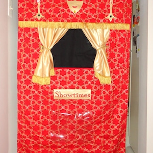 Doorway Puppet Theater Handmade Red and Gold Curtain Kids Pretend Play Puppet Show