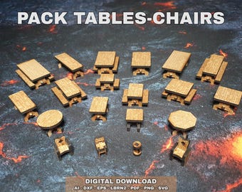Paquete de mesas y sillas modulares de mazmorra para grabado láser (archivos digitales)