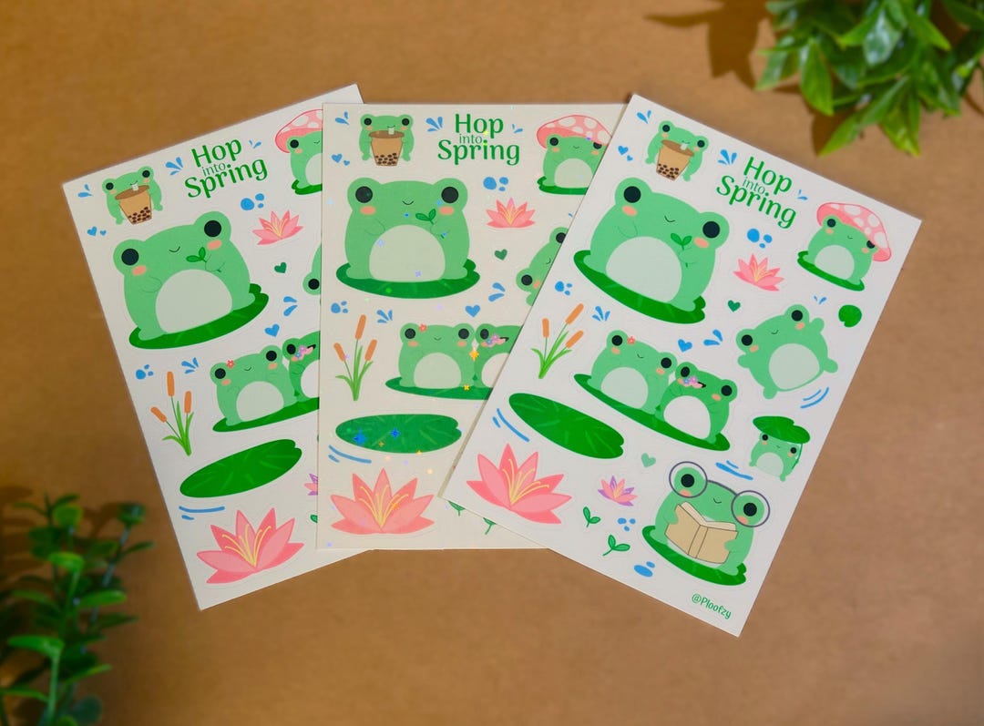 Froggy Spring Sticker Sheet, Cute Frog Planner & Journal Stickers ...