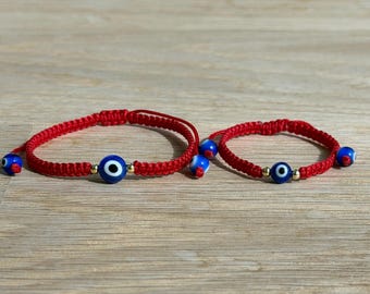 Mom and the Baby Red String Evil Eye Bracelet, Good Luck Protection Jewelry