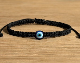 Handmade Black String Evil Eye Bracelet, Good Luck Protection Jewelry