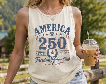 American Rodeo 250th Anniversary Tank Top, Patriotic Summer Tank, Western 4th of July Tank, Fourth of July 1776 Top