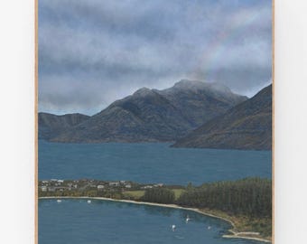 Queenstown New Zealand Art Print | Watercolor Mountain Landscape (Digital Download)