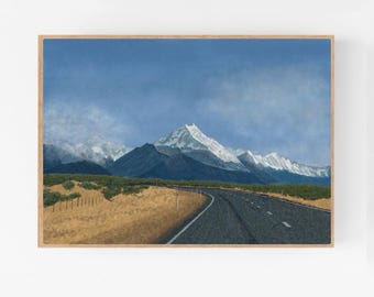 New Zealand Mountain Road Art Print | Aoraki Mt Cook View (Digital Download)