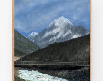 Mt Cook New Zealand Print | Watercolor Mountain Landscape (Digital Download)