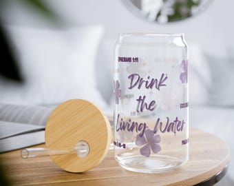 Purple Drink the Living Water Sipper Glass | Floral Scripture Verse 16oz