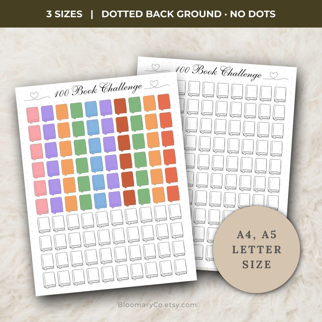 100 Book Reading Challenge Tracker (A4, A5, Letter PDF) - Etsy