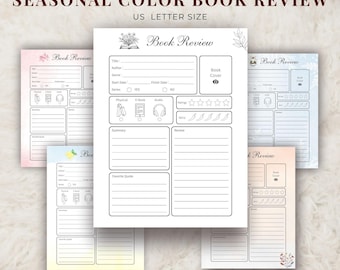 Plantillas de reseñas de libros de temporada/Diario de lectura (imprimibles, descargables, tamaño carta de EE. UU.)