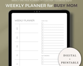 Planificador semanal imprimible para mamás ocupadas, sin fecha, minimalista, para iPad, GoodNotes