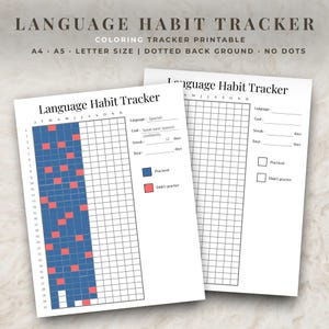 Daglig språkvanespårare Utskrivbar PDF En sida Följ dina språkinlärningsframsteg Håll dig konsekvent Enkel Enkel studiespårare