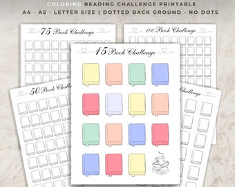 Registro del reto de lectura de libros para colorear (15-100 libros) (Descarga digital)