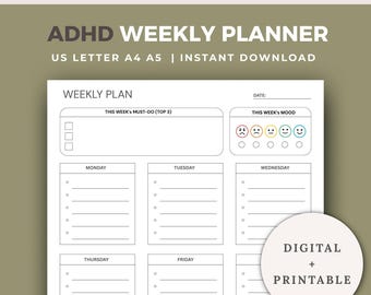Planificador semanal para adultos con TDAH / Gestión de tareas sencillas (descarga digital)
