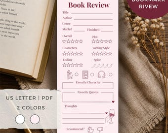 Marcapáginas imprimible para reseñas de libros: diario de lectura, notas del club de lectura (descarga en PDF)