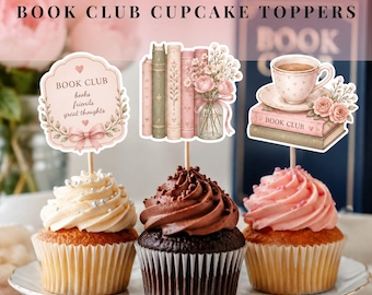 Adornos para cupcakes de club de lectura, decoración floral para fiestas de amantes de los libros (descarga en PDF)