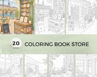 Dibujos para colorear de una acogedora librería para adultos, escenas de biblioteca, relajación para amantes de los libros (20 páginas)