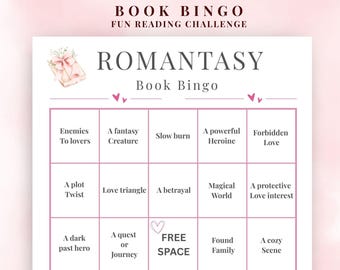 Reto de bingo literario de Romantasy, registro de lectura de romance y fantasía (PDF)