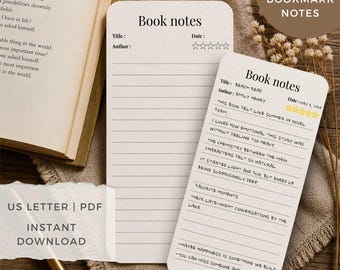 Marcapáginas imprimible para notas de lectura (descarga digital)