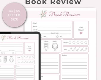 Plantilla imprimible de reseña de libro rosa: Diario de lectura (descarga digital)