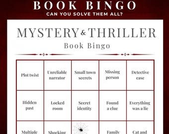Bingo de libros de misterio y suspense imprimible: reto de lectura divertido y fácil con registro de lectura en PDF (descargable)