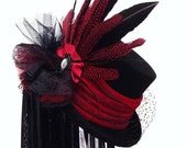 Gothic Victorian Raven black & red wedding hat