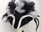 Steampunk black and white pirate tricorn hat