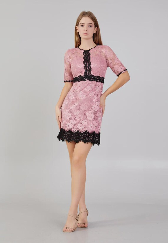 Novena ZF Short Sleeve Mini Lace Column Regular Evening Dress Zff1058 - Etsy