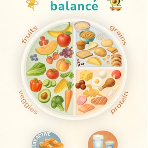 Barnens MyPlate Näringsaffisch • Hälsosam balanserad kost • Frukt Grönsaker Spannmål Protein • Klassrumsdekor