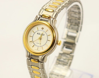 KOJEX Ladies Two-Tone Analog Watch with Stainless Steel & Gold Plated Band 1990's Vintage NEW