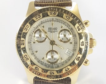 BELAIR Men's Swiss Quartz Movement Chronograph Watch Gold Plated