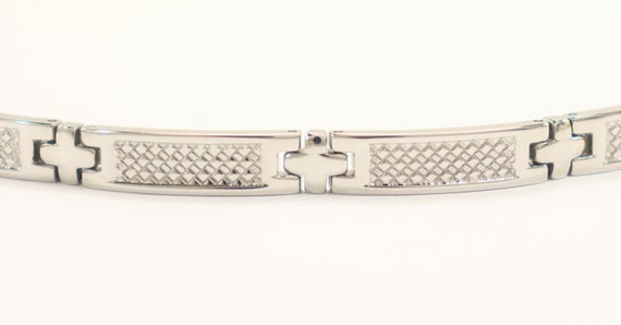 Stainless Steel Cross Shaped Link Bracelet with B… - image 2